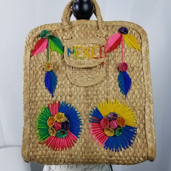 handmade Handbags - Trendy vintage 50s raffia woven straw tote Mexico